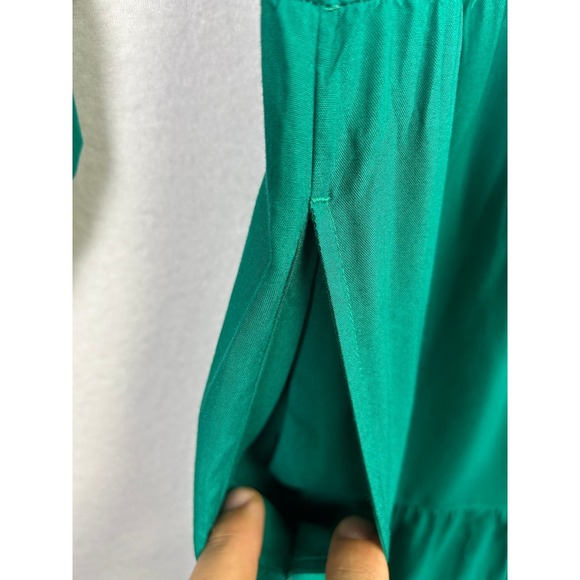 Boho Coastal Caralyn Mirand Women XS Green Tiered Ruffle V-Neck Mini Dress - Picture 9 of 10